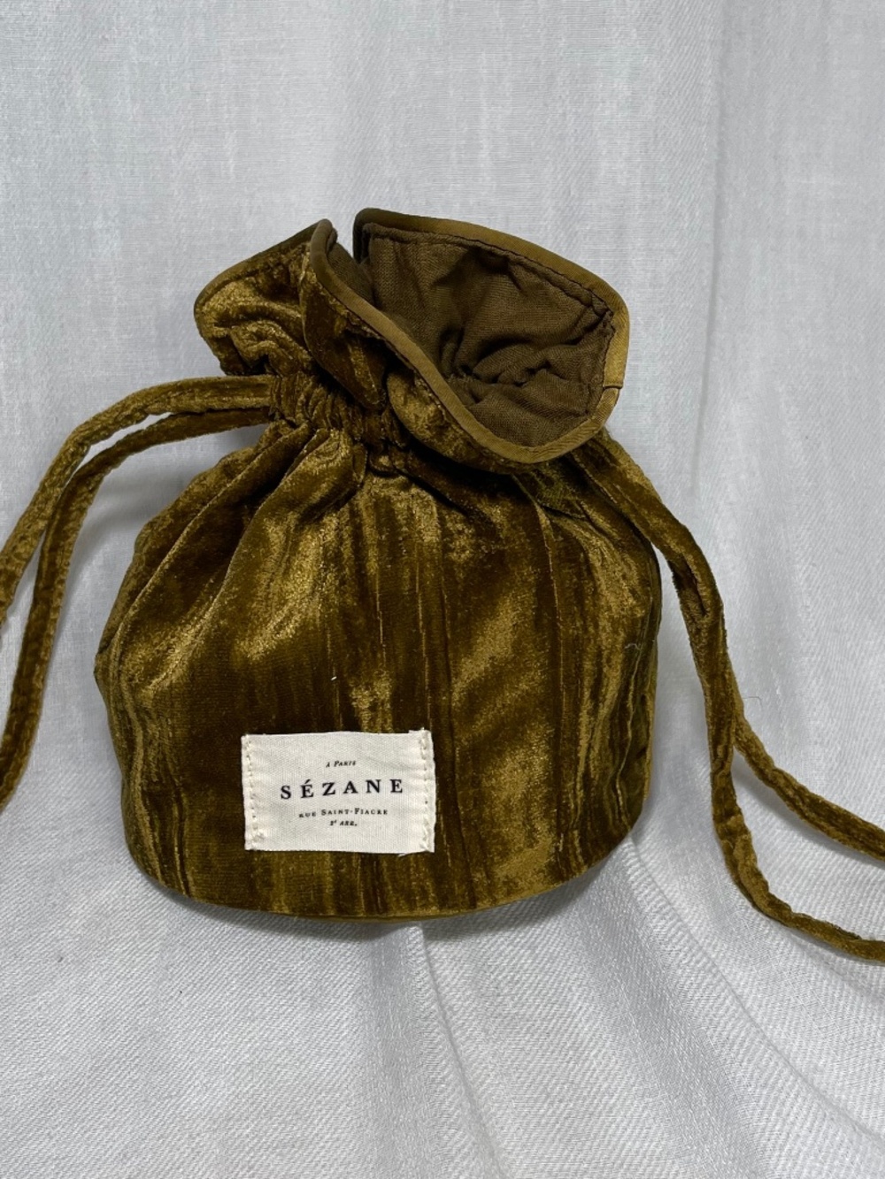 Sezane Olive Velvet Drawstring Pouch